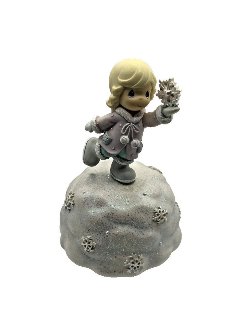 Precious Moments Music Box 5" It Came Upon A Midnight Clear" Girl Skater Snow